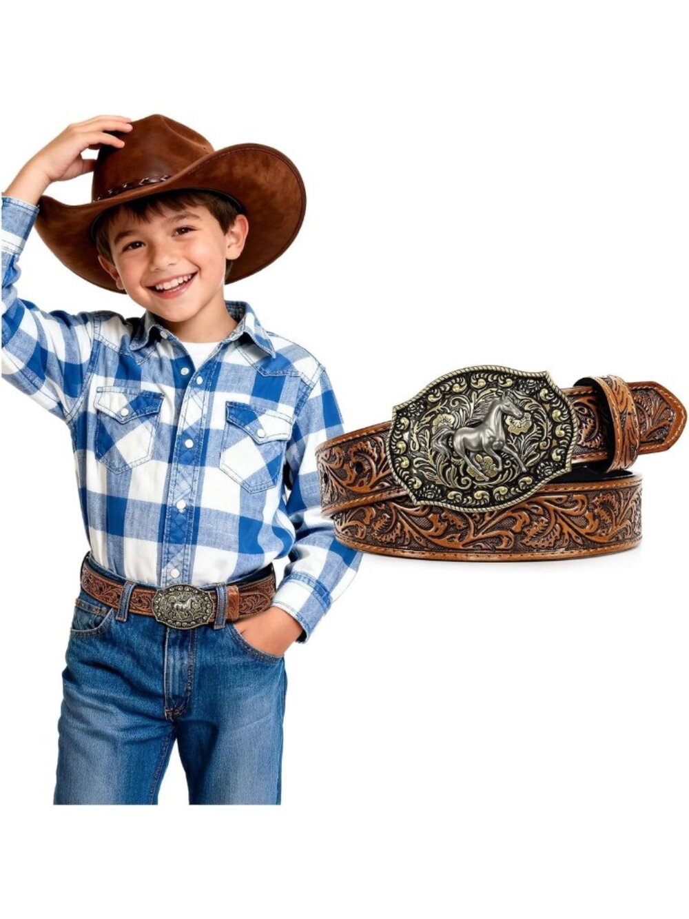 Genuine Leather Kids Western Belt for Boys & Girls - Cowboy Cowgirl Style